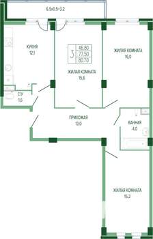 3-к квартира, сданный дом, 82м2, 2/7 этаж