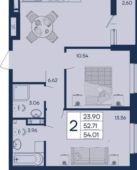 2-к квартира, вторичка, 54м2, 8/18 этаж