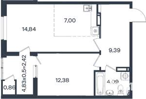 2-к квартира, вторичка, 51м2, 14/18 этаж