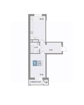 1-к квартира, вторичка, 55м2, 10/12 этаж