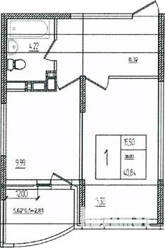 1-к квартира, вторичка, 41м2, 12/16 этаж