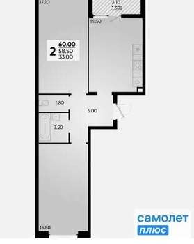 2-к квартира, вторичка, 60м2, 6/18 этаж