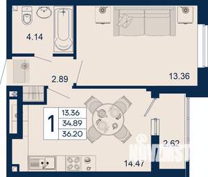 1-к квартира, вторичка, 36м2, 2/18 этаж