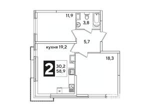 2-к квартира, вторичка, 59м2, 13/16 этаж
