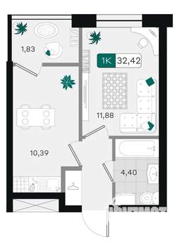 1-к квартира, вторичка, 32м2, 7/18 этаж