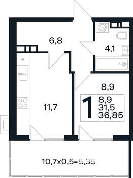 1-к квартира, вторичка, 37м2, 2/4 этаж