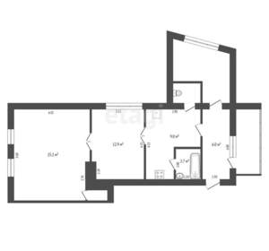 2-к квартира, вторичка, 52м2, 1/3 этаж