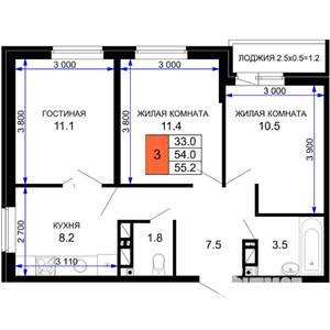 3-к квартира, вторичка, 55м2, 16/16 этаж