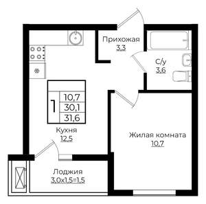 1-к квартира, вторичка, 32м2, 5/7 этаж