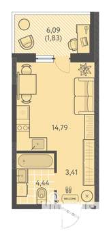 Студия квартира, вторичка, 24м2, 1/9 этаж