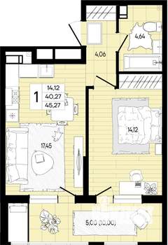 1-к квартира, вторичка, 45м2, 5/8 этаж