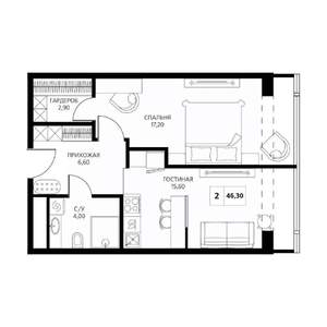 2-к квартира, вторичка, 47м2, 16/19 этаж