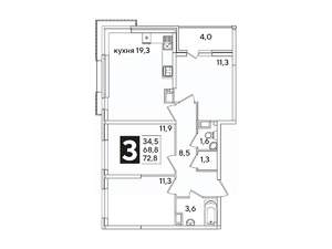 3-к квартира, вторичка, 73м2, 15/16 этаж