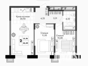2-к квартира, вторичка, 54м2, 3/9 этаж