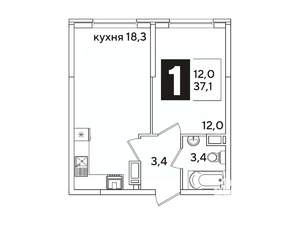 1-к квартира, вторичка, 37м2, 13/16 этаж
