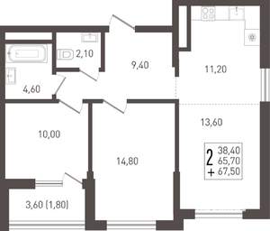 2-к квартира, вторичка, 70м2, 3/8 этаж