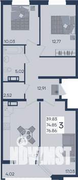 3-к квартира, вторичка, 77м2, 17/18 этаж