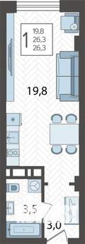 1-к квартира, строящийся дом, 26м2, 12/16 этаж