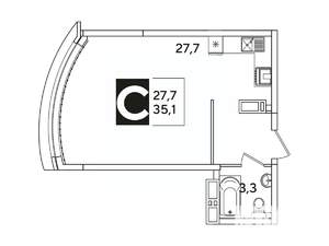 Студия квартира, вторичка, 35м2, 14/16 этаж