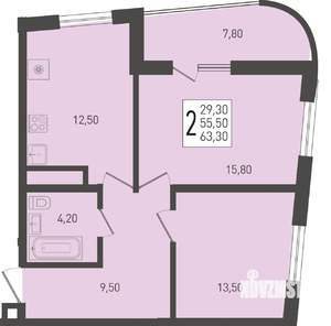 2-к квартира, вторичка, 63м2, 23/24 этаж