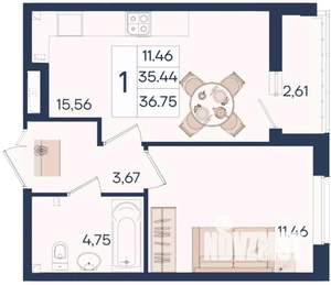1-к квартира, вторичка, 37м2, 2/18 этаж