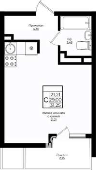 Студия квартира, вторичка, 32м2, 8/10 этаж