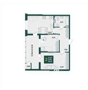 2-к квартира, вторичка, 59м2, 11/18 этаж