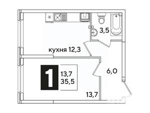 1-к квартира, вторичка, 36м2, 1/16 этаж
