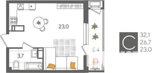 Студия квартира, вторичка, 32м2, 20/24 этаж