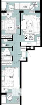 2-к квартира, вторичка, 65м2, 5/18 этаж