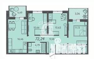 3-к квартира, сданный дом, 72м2, 12/18 этаж