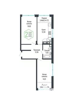 2-к квартира, вторичка, 67м2, 24/24 этаж
