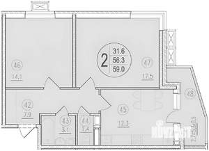 2-к квартира, вторичка, 61м2, 7/16 этаж