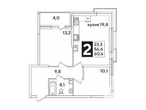 2-к квартира, вторичка, 61м2, 3/16 этаж