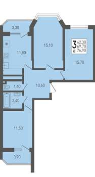 3-к квартира, строящийся дом, 77м2, 19/22 этаж