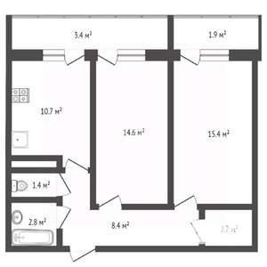 2-к квартира, вторичка, 55м2, 12/24 этаж