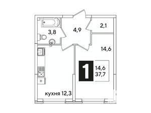 1-к квартира, вторичка, 38м2, 1/16 этаж