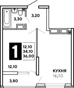 1-к квартира, вторичка, 38м2, 7/16 этаж
