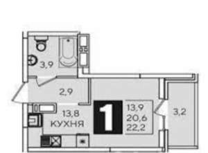 Студия квартира, вторичка, 21м2, 8/16 этаж
