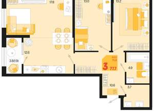 3-к квартира, вторичка, 78м2, 2/18 этаж