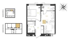 1-к квартира, строящийся дом, 37м2, 2/18 этаж