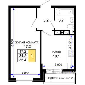 1-к квартира, вторичка, 35м2, 6/16 этаж