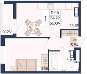 1-к квартира, вторичка, 36м2, 3/18 этаж