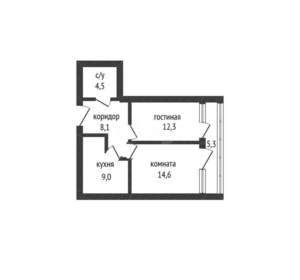 2-к квартира, вторичка, 49м2, 3/6 этаж