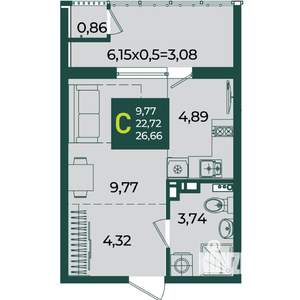 Студия квартира, вторичка, 27м2, 15/18 этаж