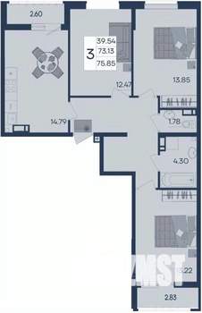 3-к квартира, вторичка, 76м2, 7/18 этаж