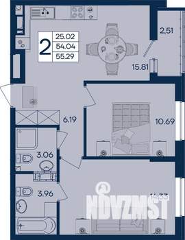 2-к квартира, вторичка, 55м2, 3/18 этаж