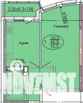 1-к квартира, сданный дом, 42м2, 17/20 этаж