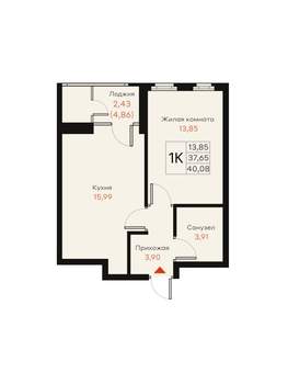 1-к квартира, вторичка, 40м2, 8/18 этаж