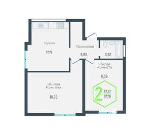 2-к квартира, вторичка, 68м2, 2/3 этаж